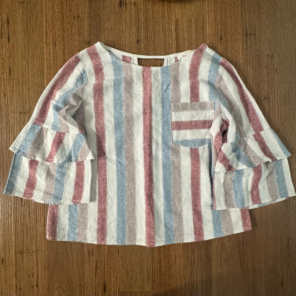 URBAN Romantics Red and Blue Striped Blouse with 3/4 Sleeves